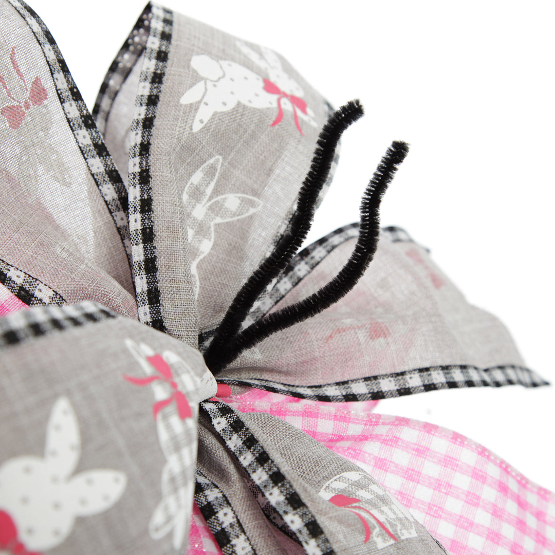 Grey and Pink Gingham Happy Easter Plaque and Bow Set