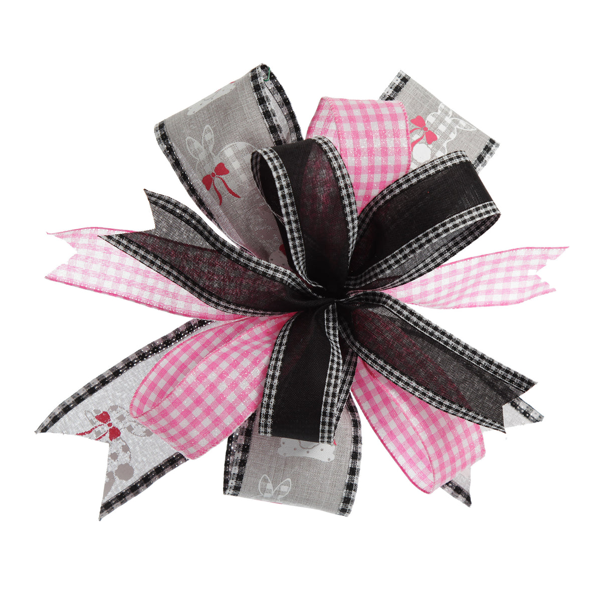 Grey and Pink Gingham Happy Easter Plaque and Bow Set