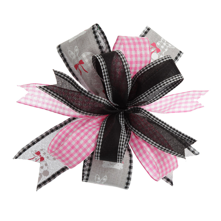 Grey and Pink Gingham Happy Easter Plaque and Bow Set