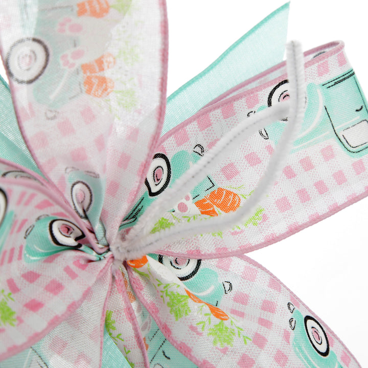 Pretty Pink Gingham Bunny Ears Easter Plaque and Bow Set