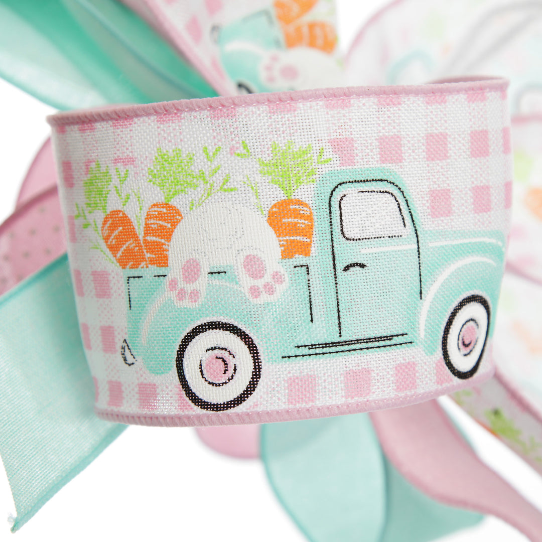 Pretty Pink Gingham Bunny Ears Easter Plaque and Bow Set