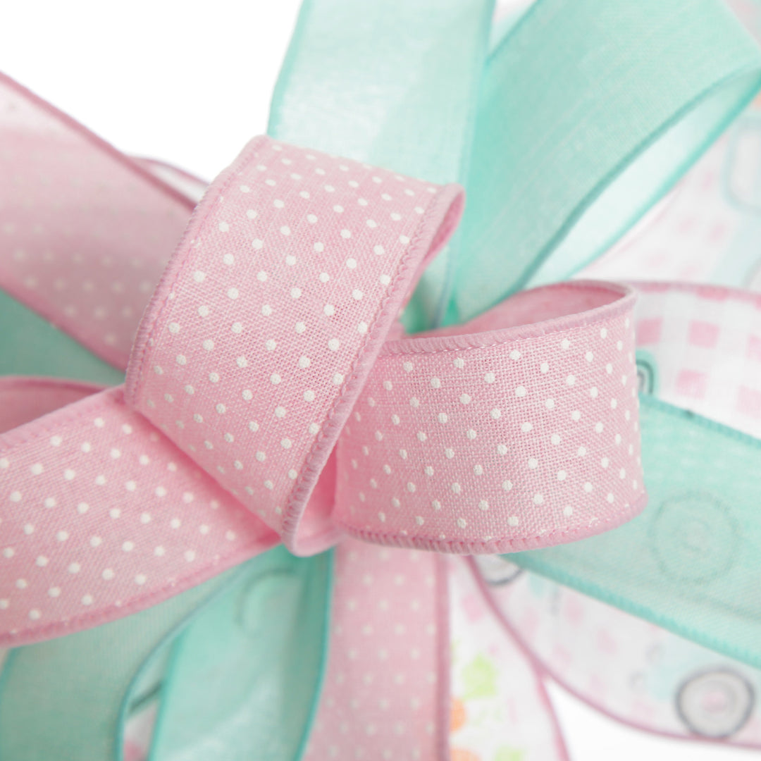 Pretty Pink Gingham Bunny Ears Easter Plaque and Bow Set