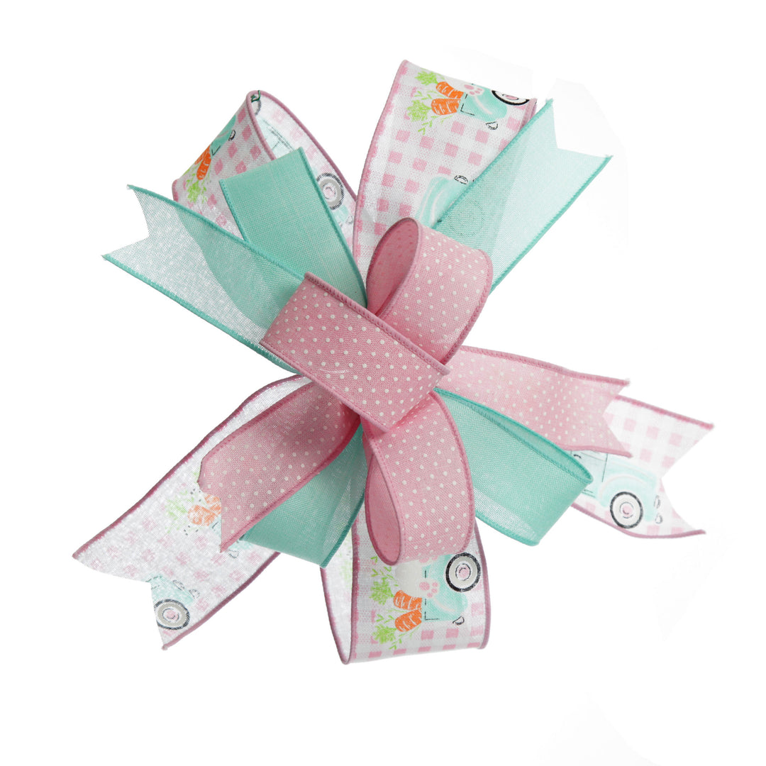 Pretty Pink Gingham Bunny Ears Easter Plaque and Bow Set
