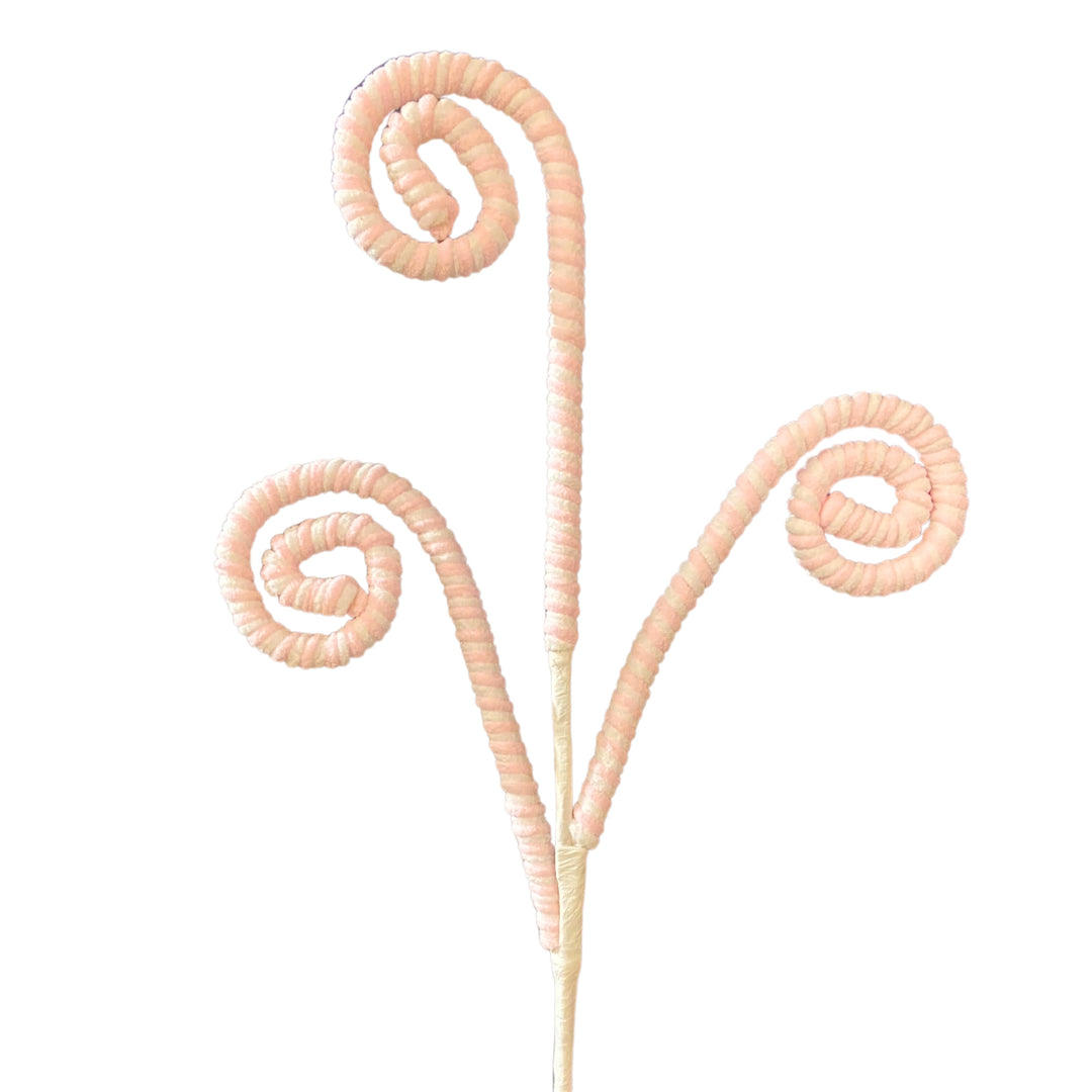 Pink and White Chenille Stick Candy Cane Christmas Pick
