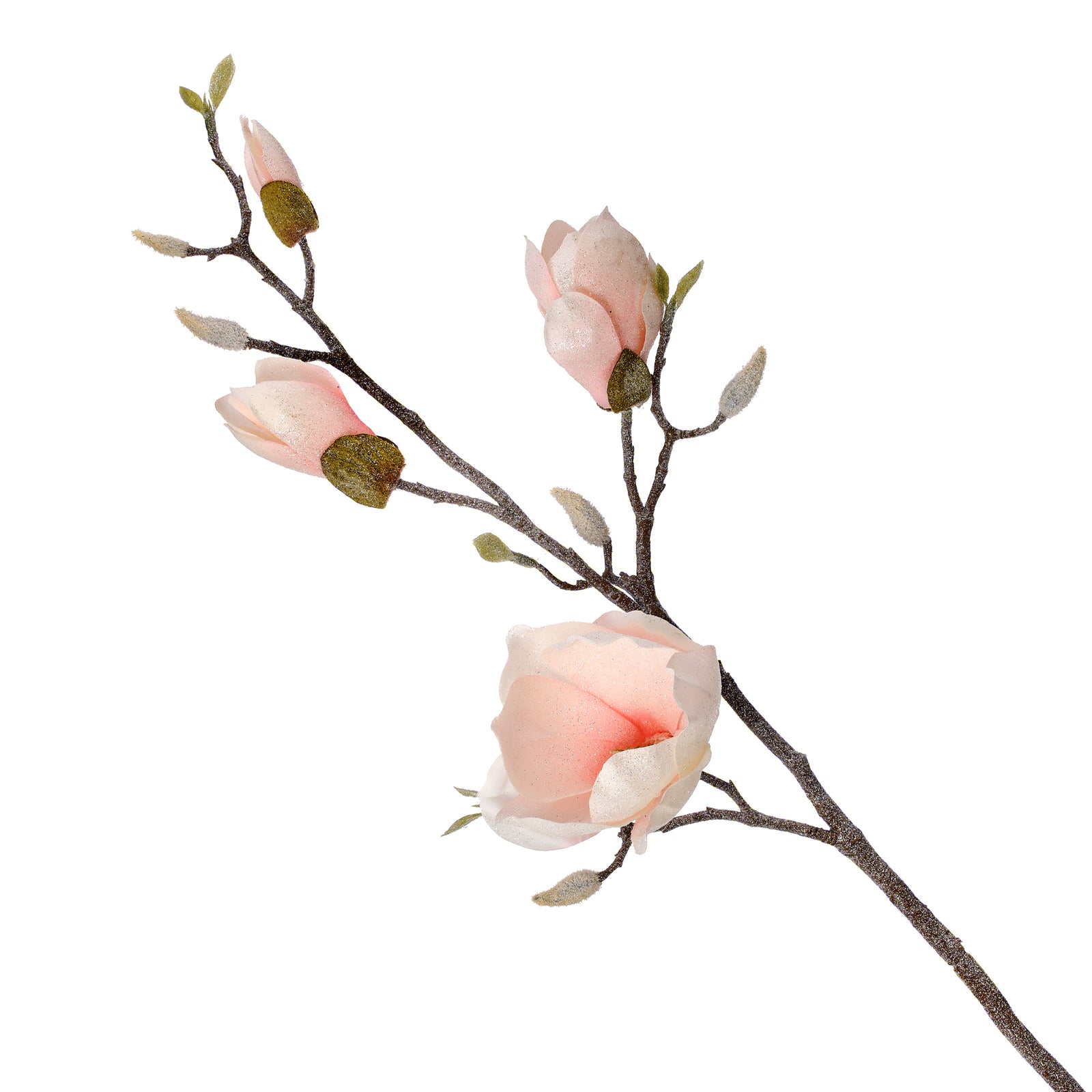 Pink Blush Frosted Magnolia Branch Spray