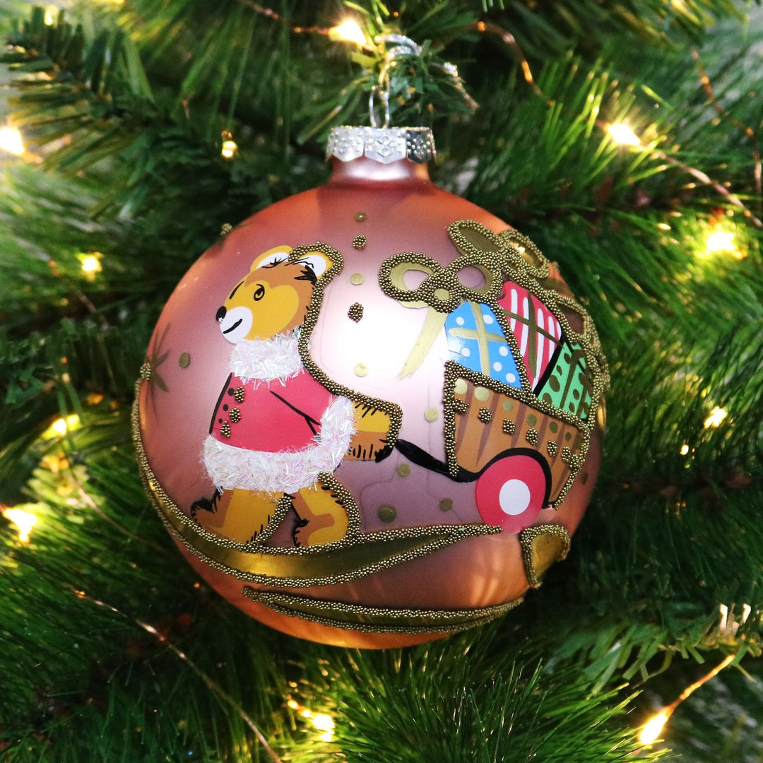 Pink Christmas Bear with Cart Bauble