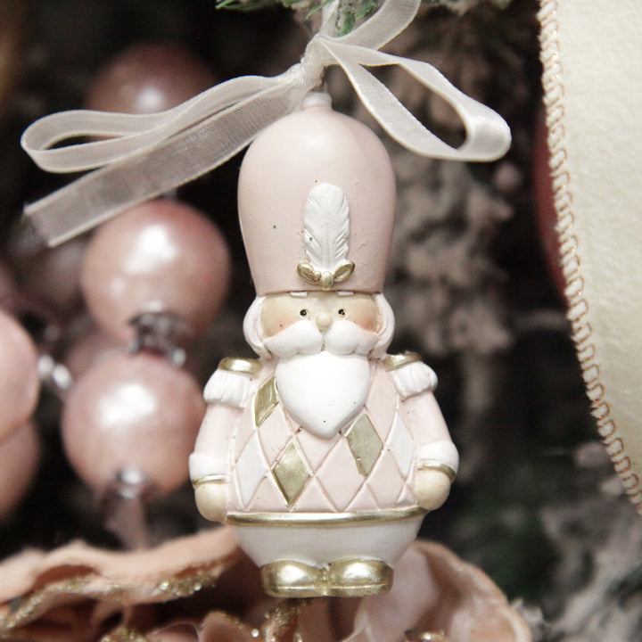 Adorable Pink Rocking Horse and Nutcracker Christmas Decoration - Set of 2