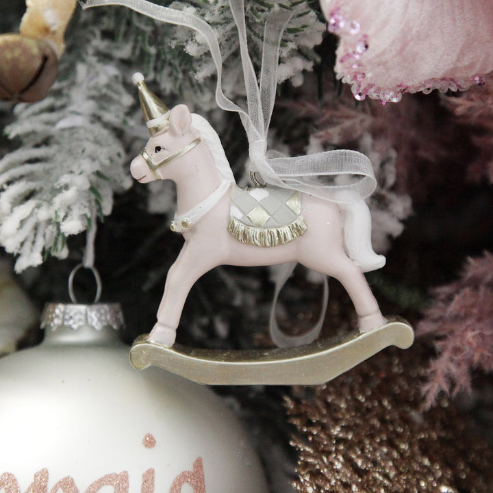 Adorable Pink Rocking Horse and Nutcracker Christmas Decoration - Set of 2