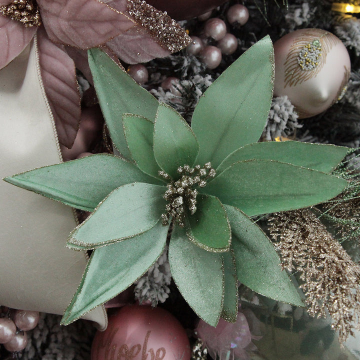 Mint Green Lily Flower Stem with Gold Glitter Trim 