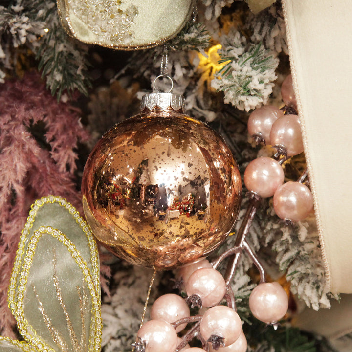Rose Gold Sequin and Mercury Christmas Baubles 10cm - Set of 2