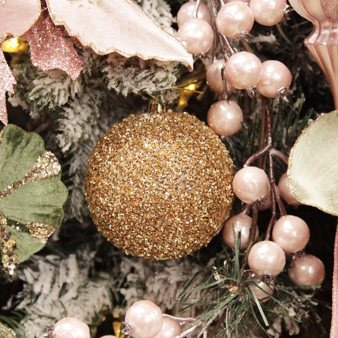 Rose Gold Sequin and Mercury Christmas Baubles 10cm - Set of 2