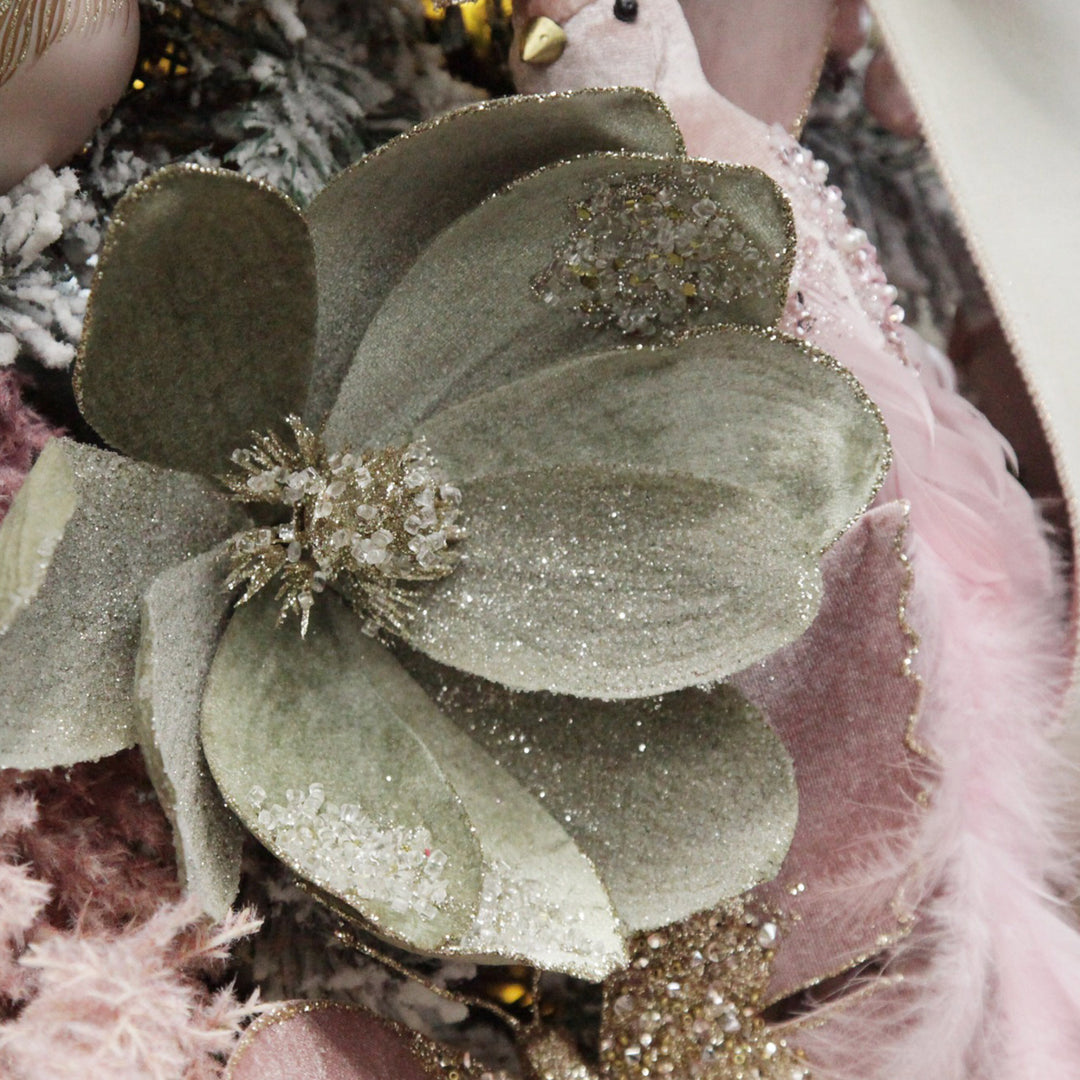 Sage Mixed Petal Magnolia Flower Stem with Beads