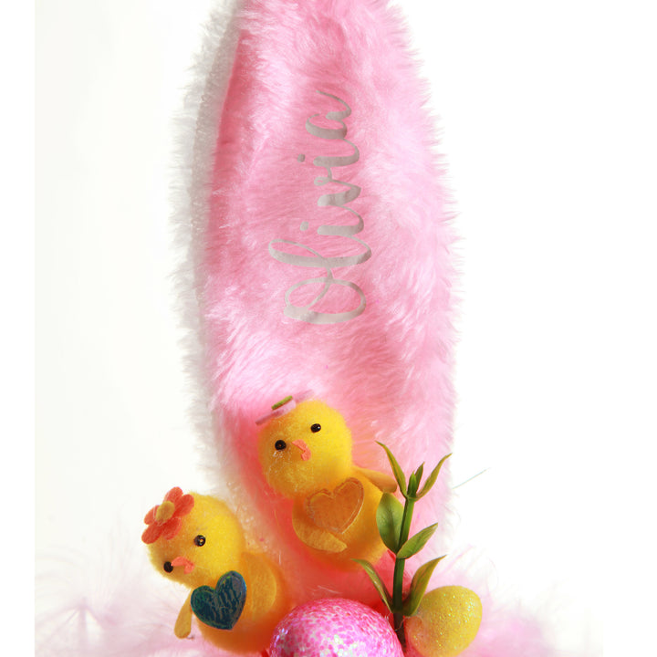Personalised Pink Fluffy Bunny Ears Easter Headband with Chicks