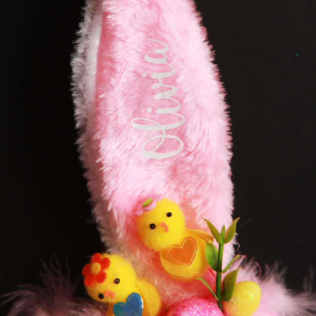 Personalised Pink Fluffy Bunny Ears Easter Headband with Chicks