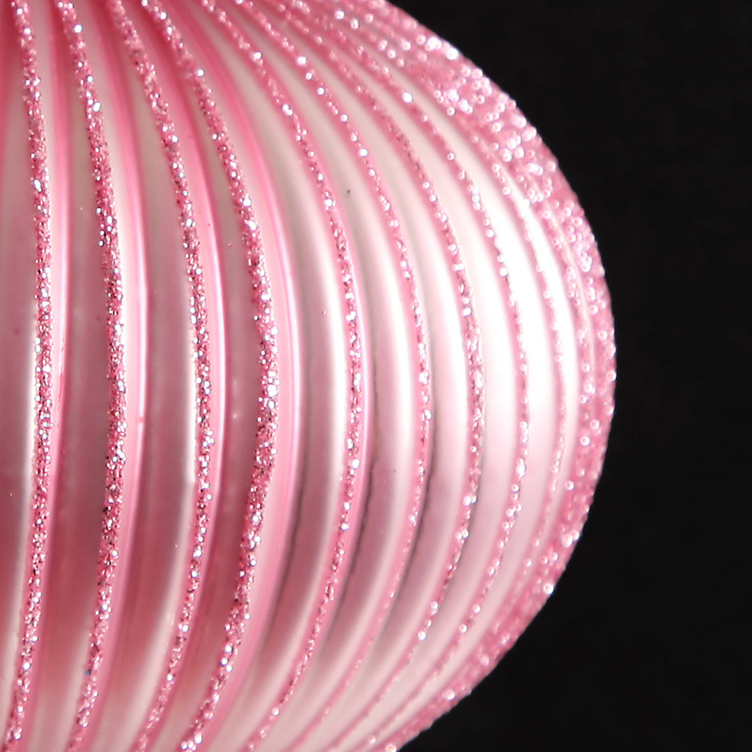 Pink Glass Ribbed Onion Christmas Bauble