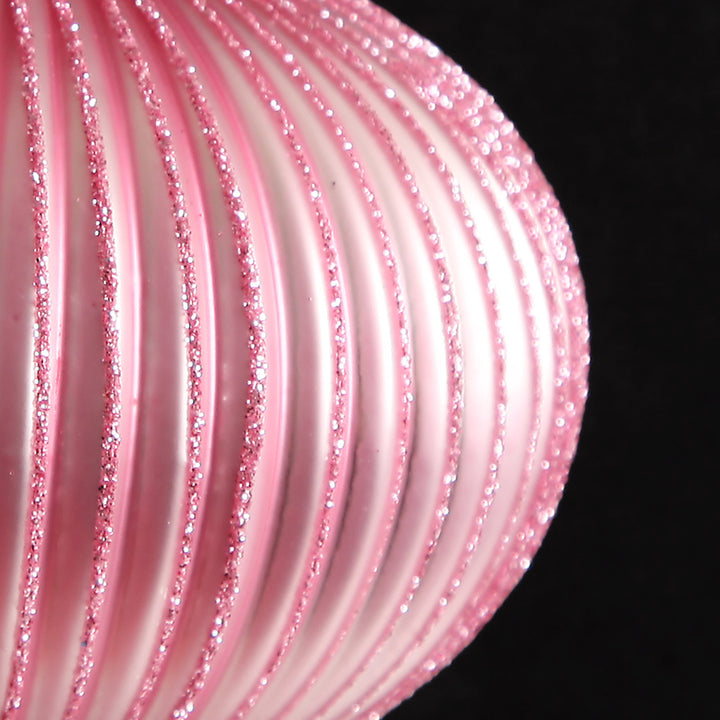 Pink Glass Ribbed Onion Christmas Bauble