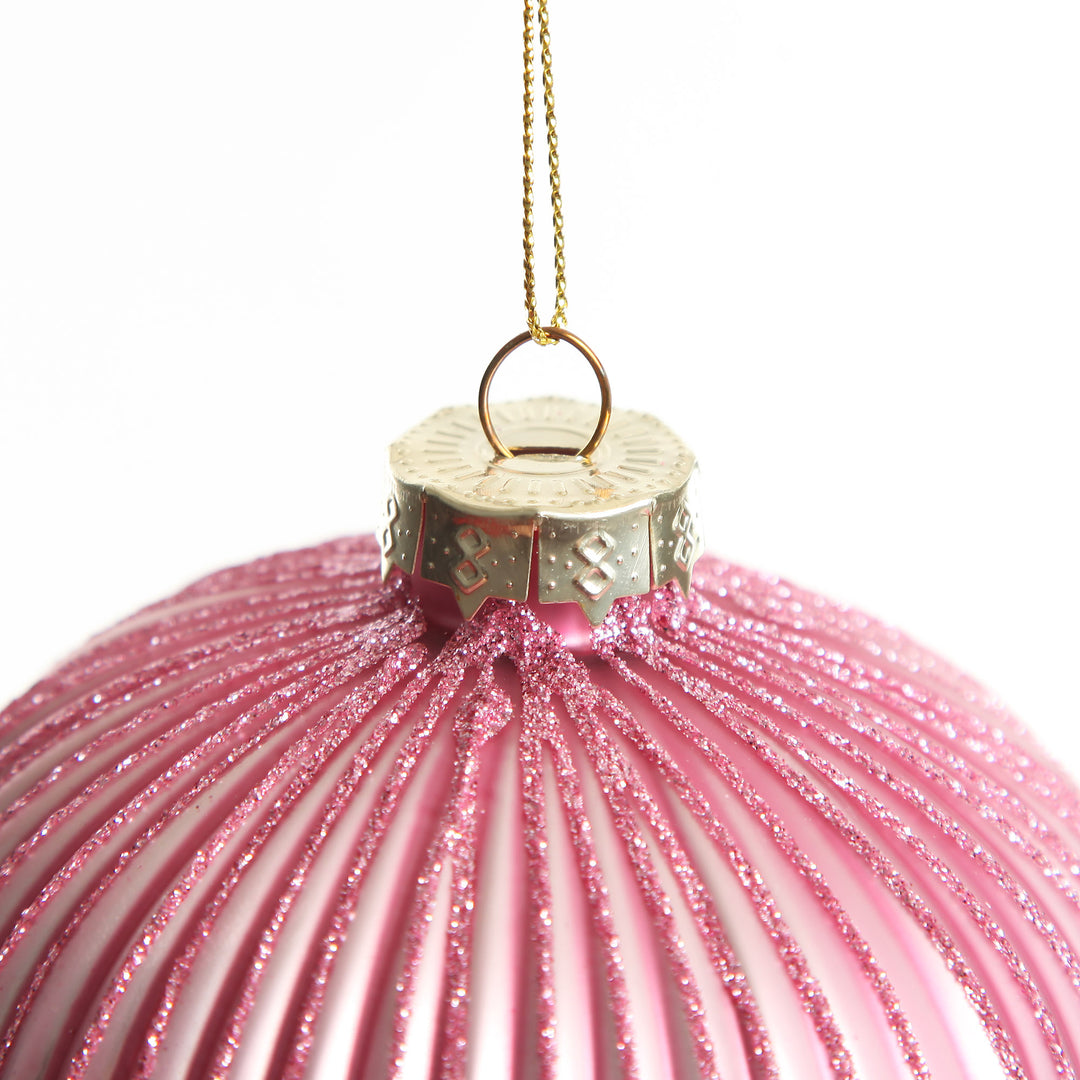Pink Glass Ribbed Onion Christmas Bauble