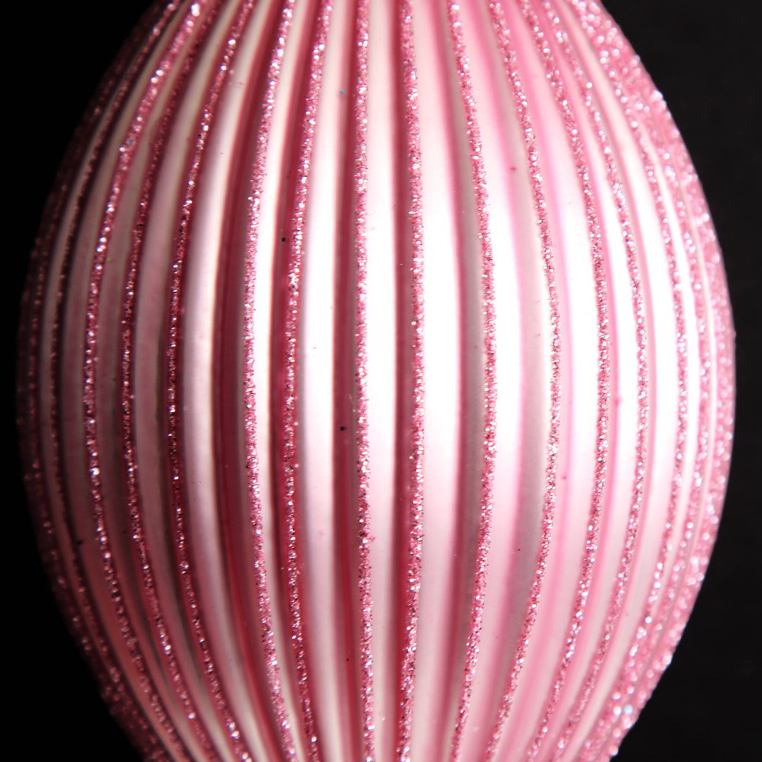 Pink Glass Ribbed Teardrop Christmas Bauble