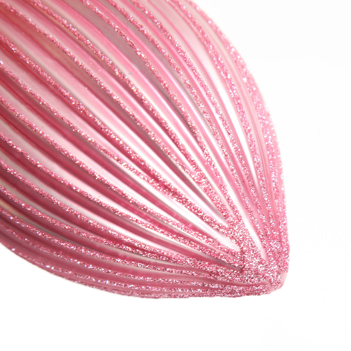 Pink Glass Ribbed Teardrop Christmas Bauble