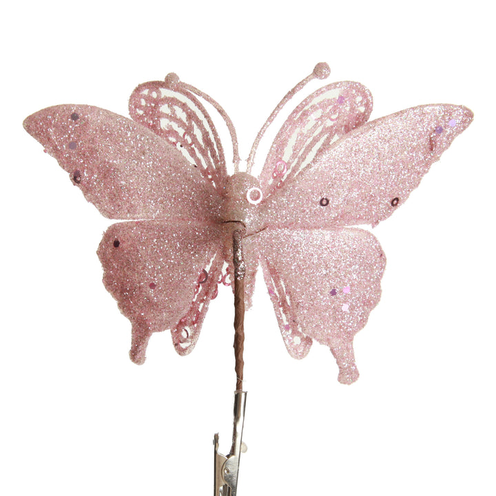 Pink Glitter and Sequin Butterfly Clip