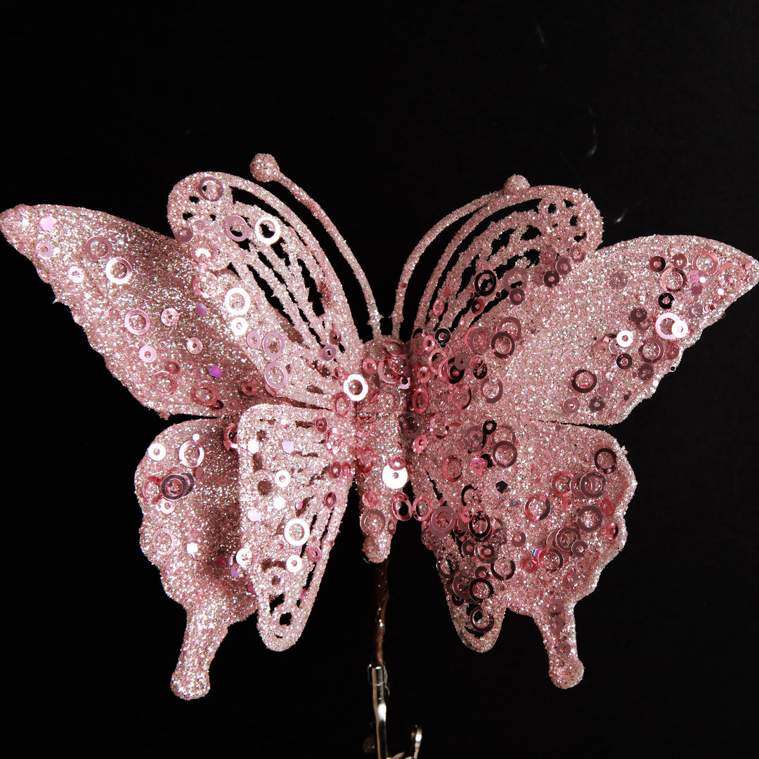 Pink Glitter and Sequin Butterfly Clip