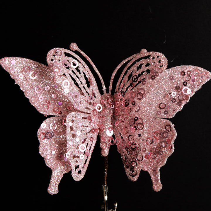 Pink Glitter and Sequin Butterfly Clip