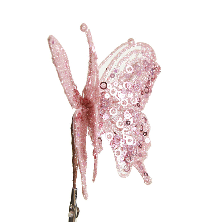 Pink Glitter and Sequin Butterfly Clip