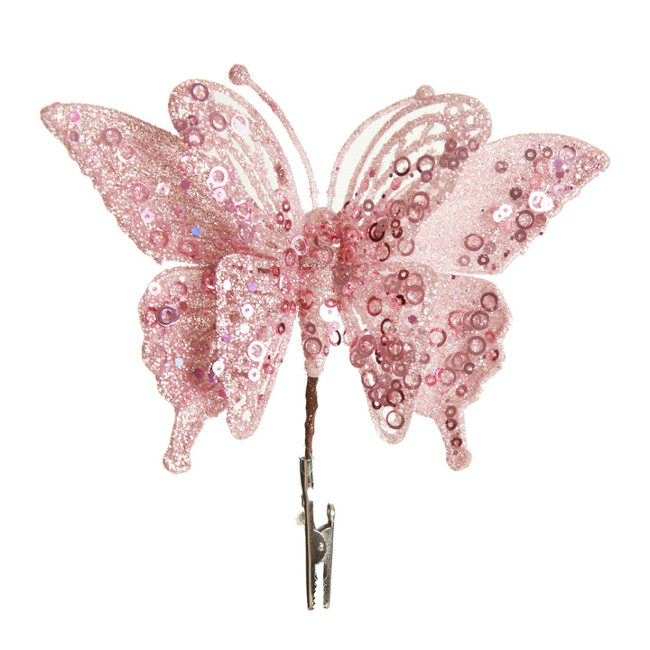 Pink Glitter and Sequin Butterfly Clip