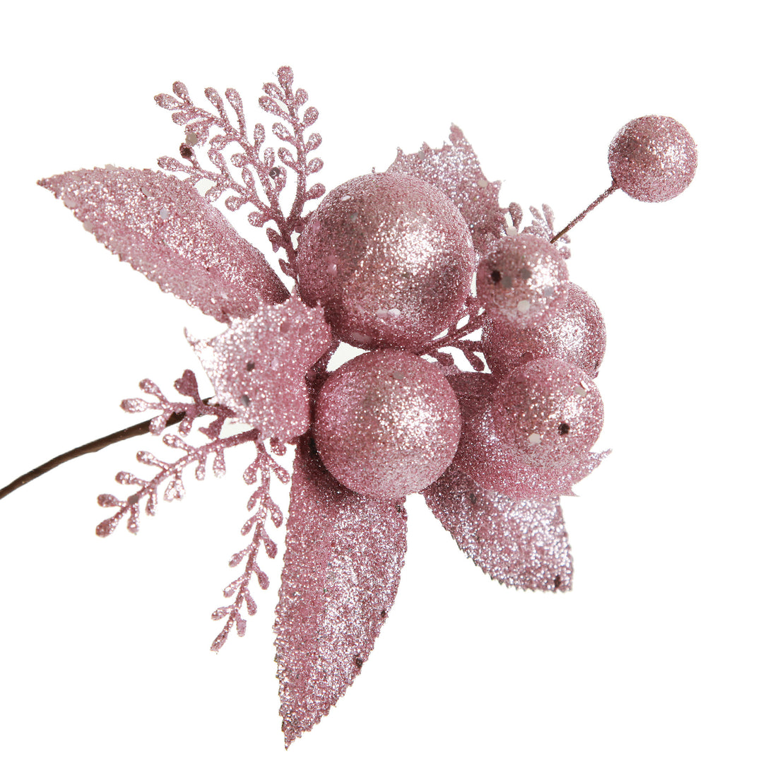 Pink Glitter Ball and Leaf Pick - Set of 2