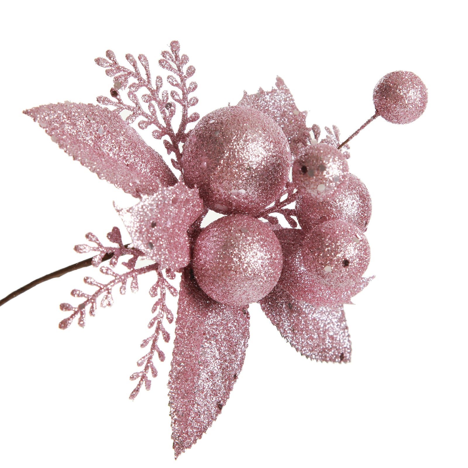 Pink Glitter Ball and Leaf Pick - Set of 2