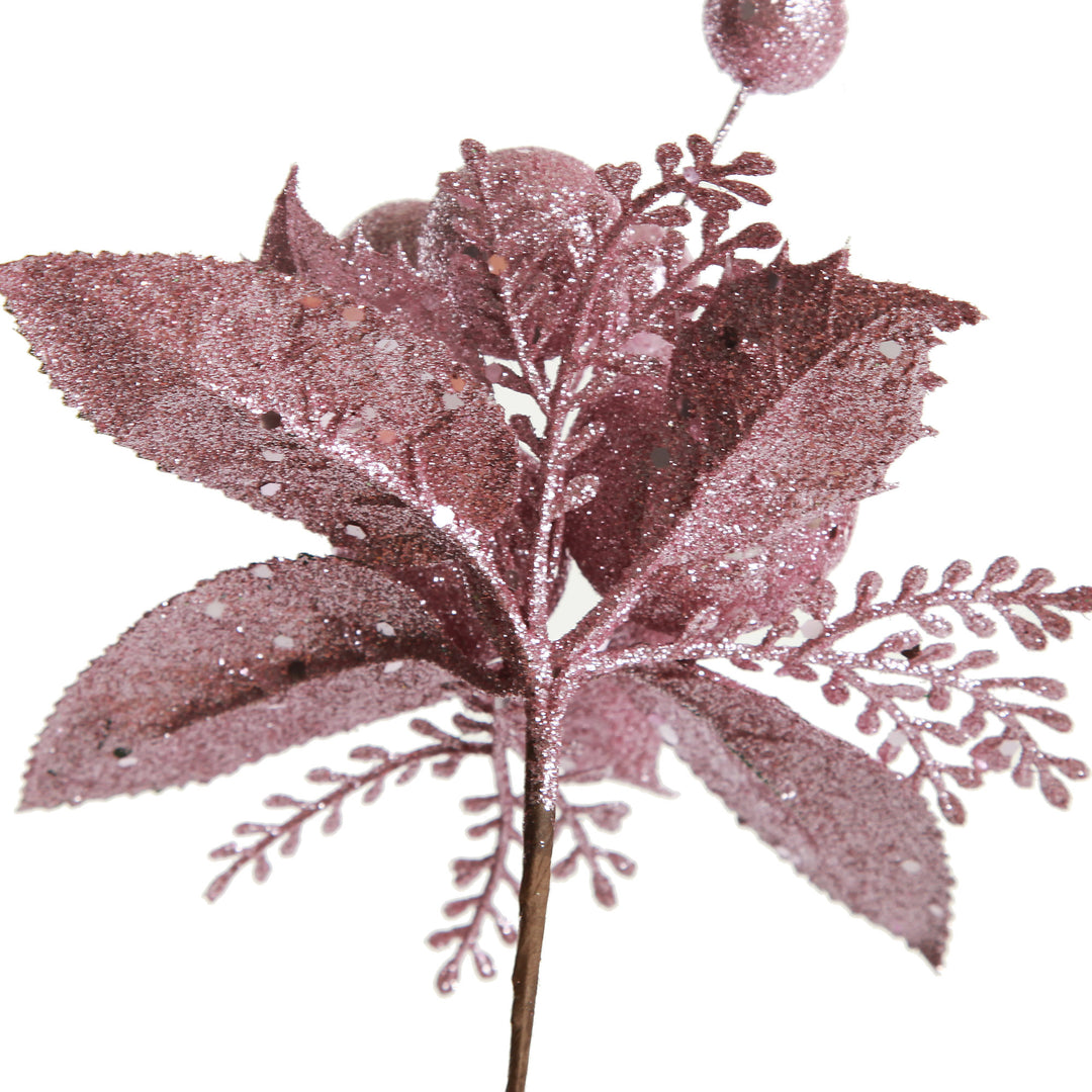 Pink Glitter Ball and Leaf Pick - Set of 2