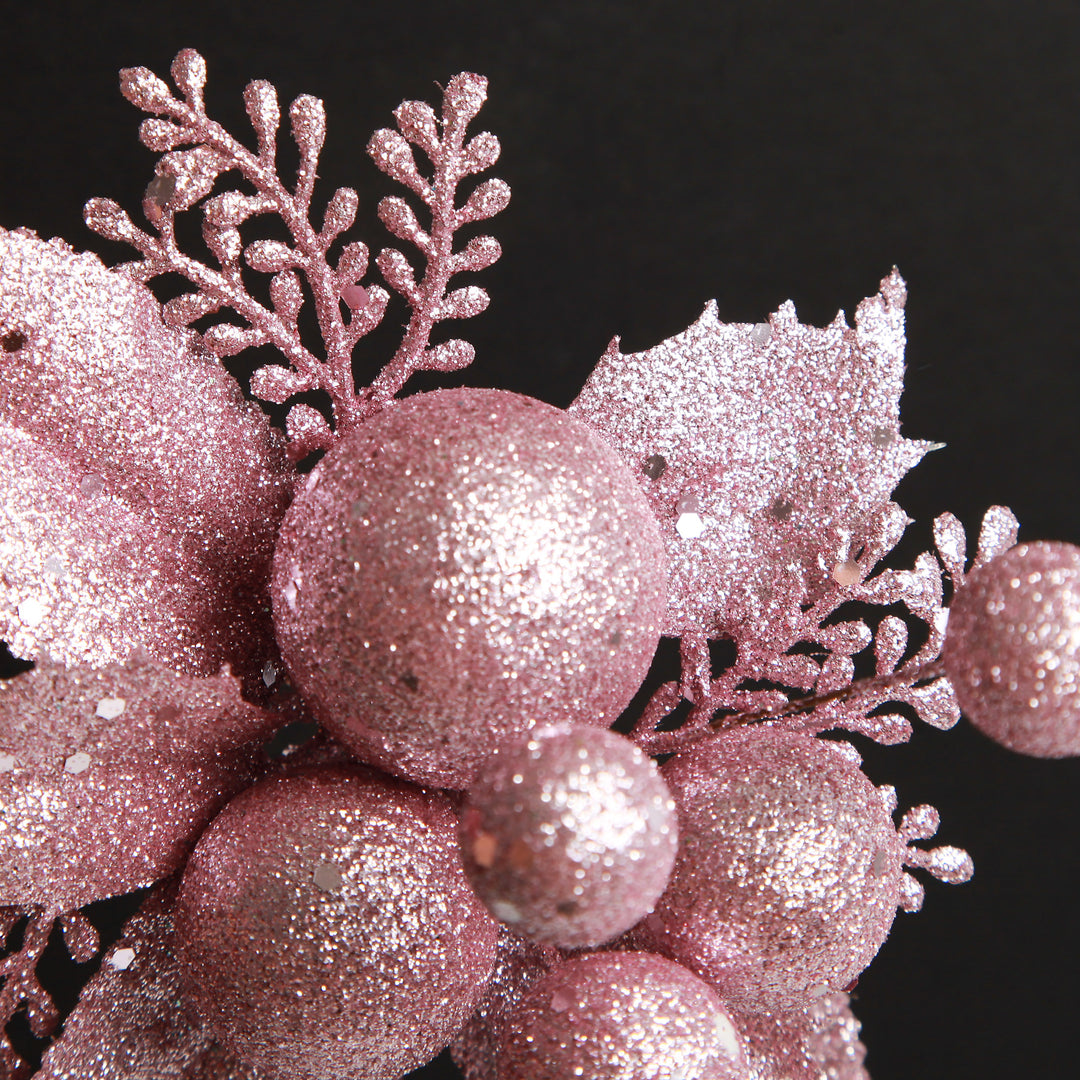 Pink Glitter Ball and Leaf Pick - Set of 2