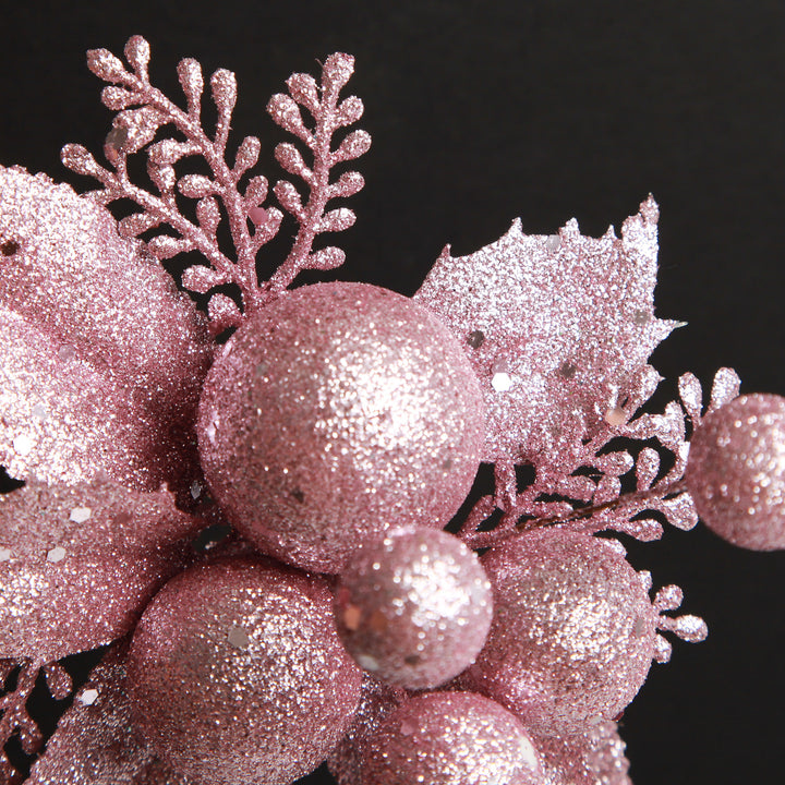 Pink Glitter Ball and Leaf Pick - Set of 2