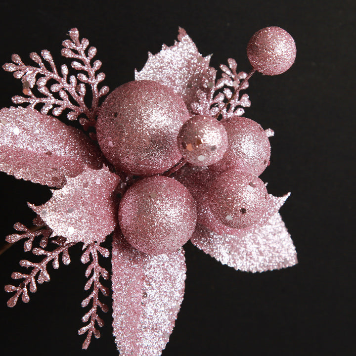 Pink Glitter Ball and Leaf Pick - Set of 2