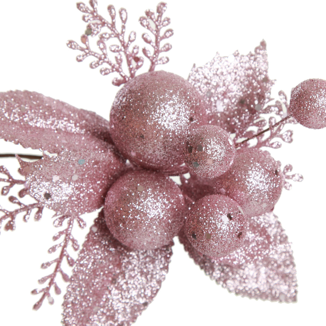 Pink Glitter Ball and Leaf Pick - Set of 2