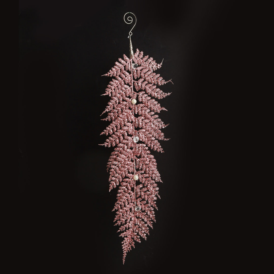 Pink Glitter Fern and Pearl Christmas Tree Decoration