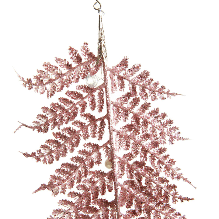 Pink Glitter Fern and Pearl Christmas Tree Decoration