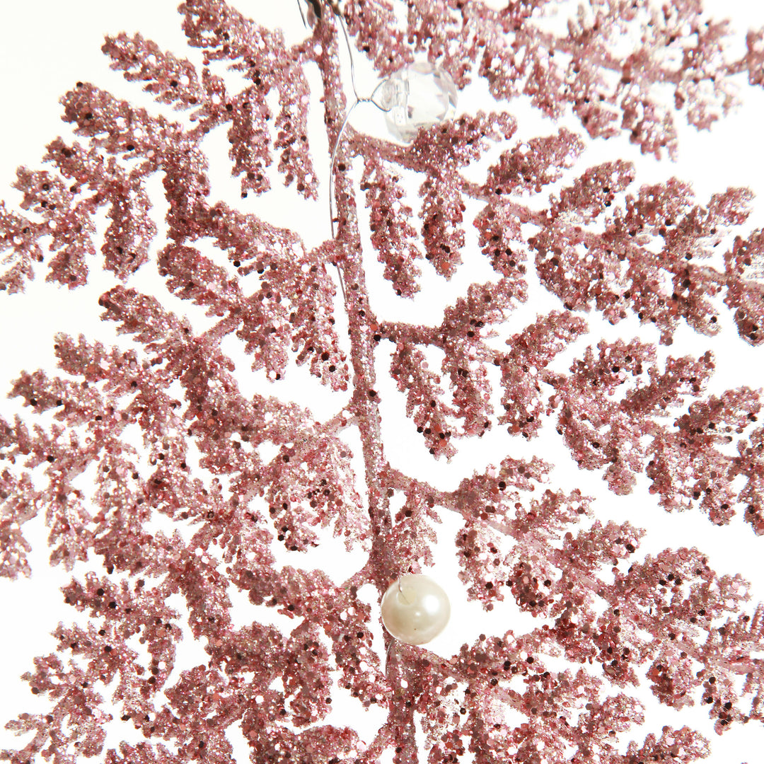 Pink Glitter Fern and Pearl Christmas Tree Decoration