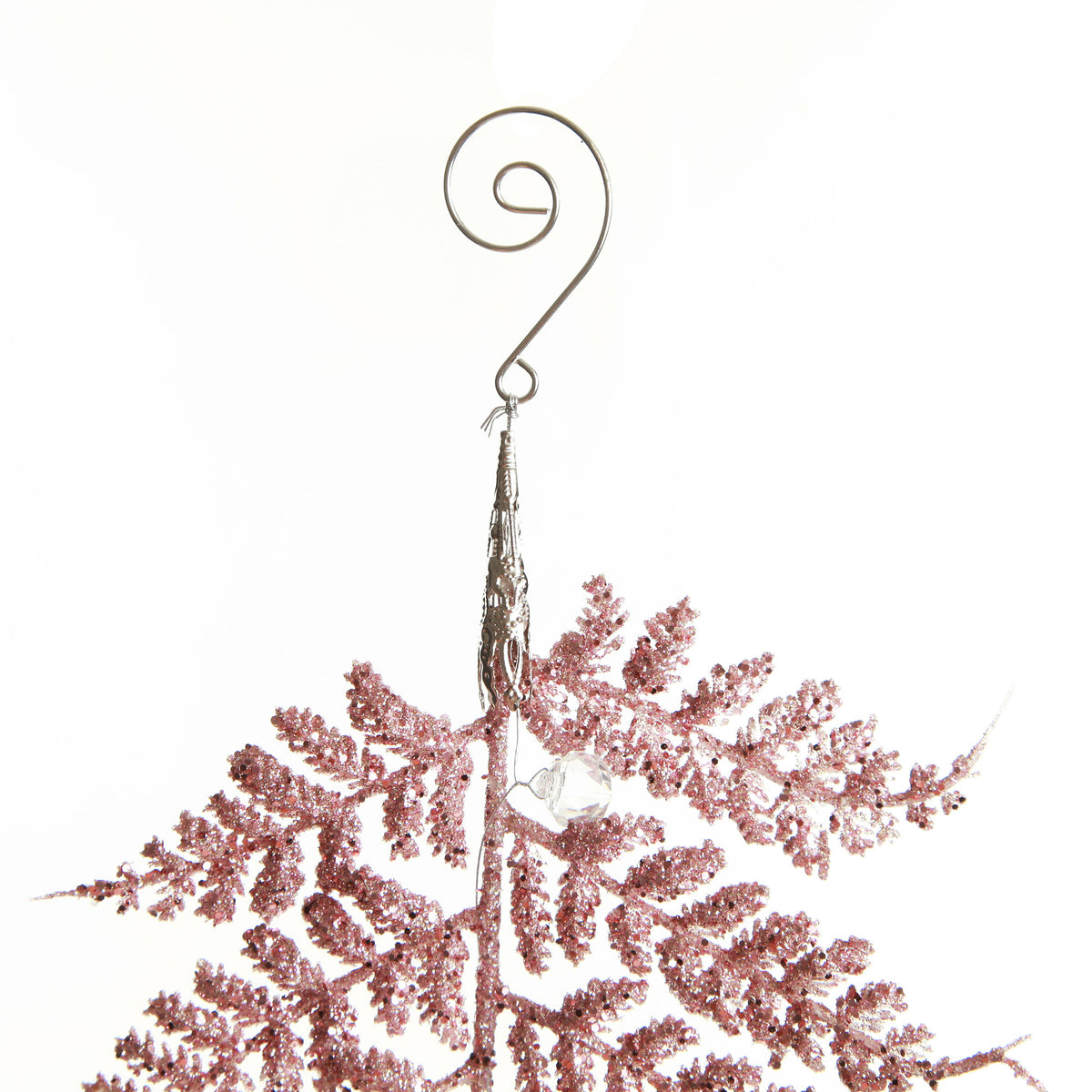 Pink Glitter Fern and Pearl Christmas Tree Decoration