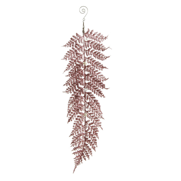 Pink Glitter Fern and Pearl Christmas Tree Decoration