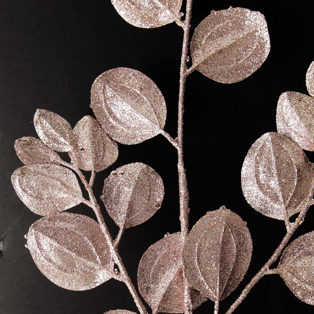 Pink Glitter Round Leaf Spray