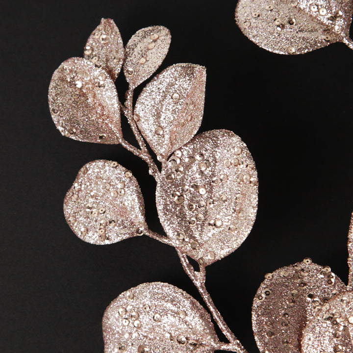 Pink Glitter Round Leaf Spray