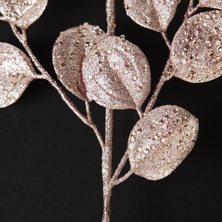 Pink Glitter Round Leaf Spray