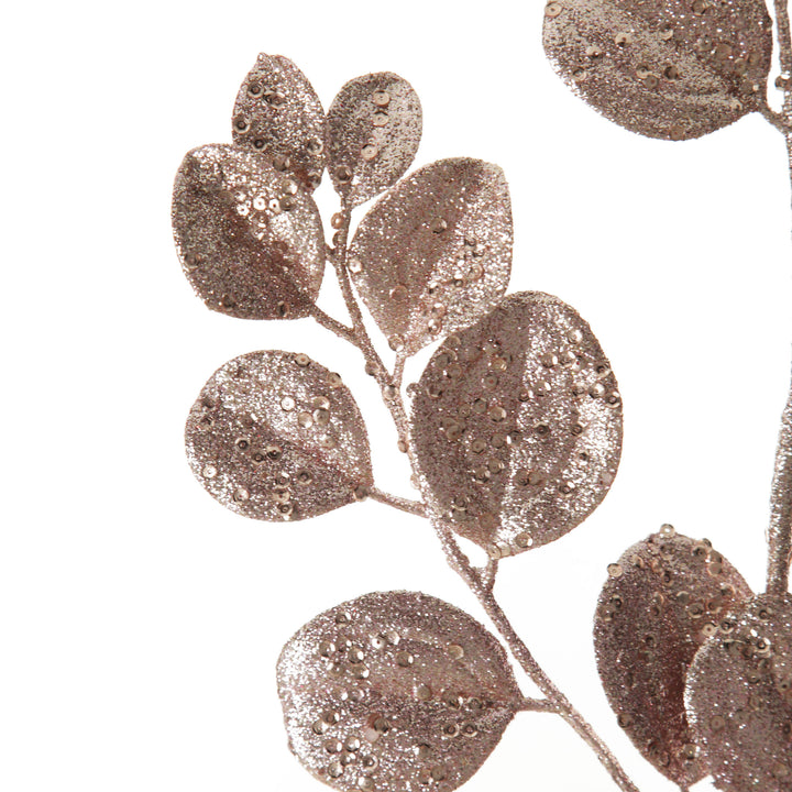 Pink Glitter Round Leaf Spray