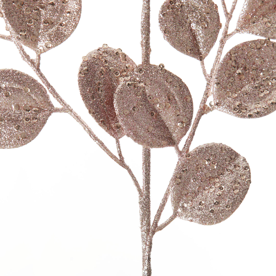Pink Glitter Round Leaf Spray