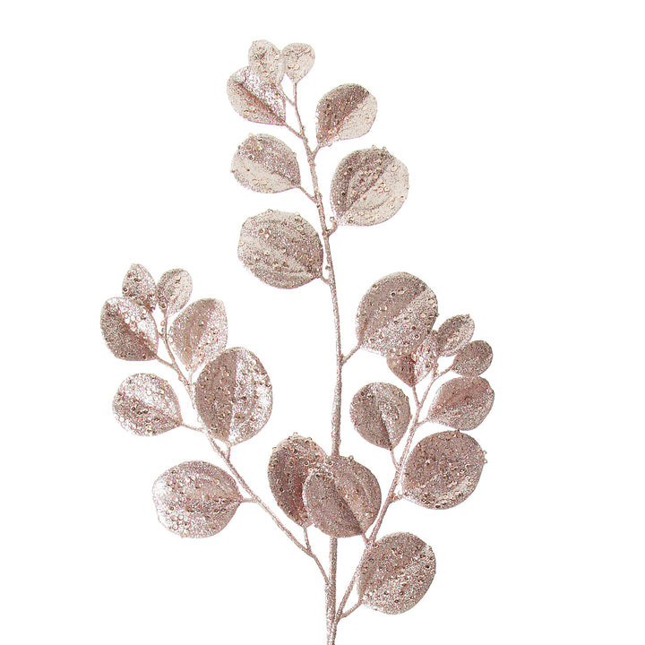 Pink Glitter Round Leaf Spray