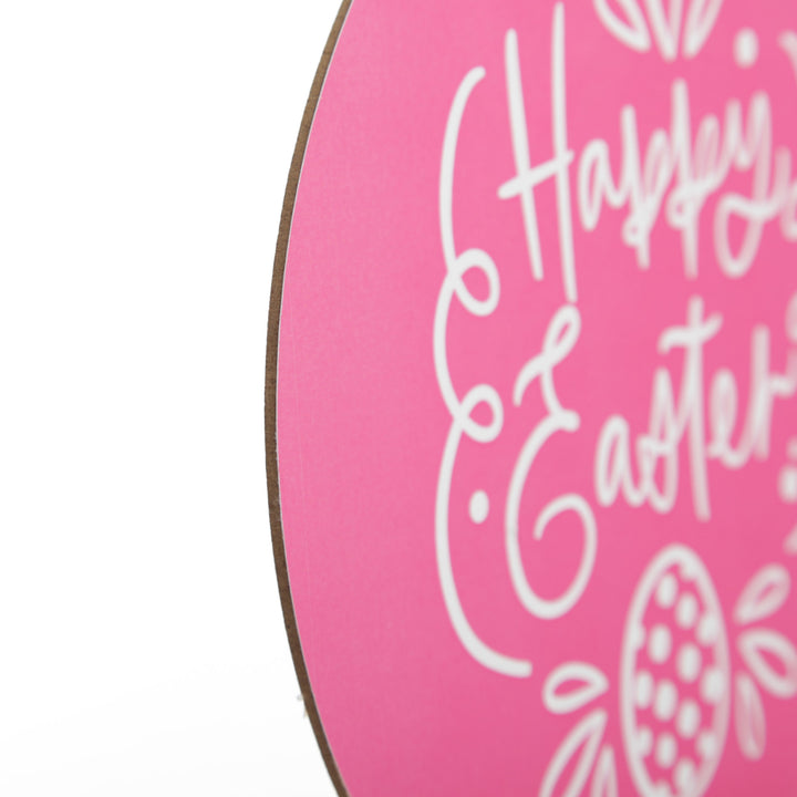 Bright Pink Stripe Happy Easter Plaque and Bow Set