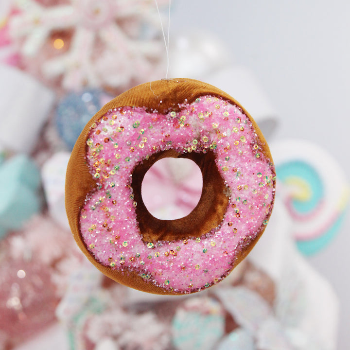 Pink Iced Velvet Donut Christmas Tree Decoration