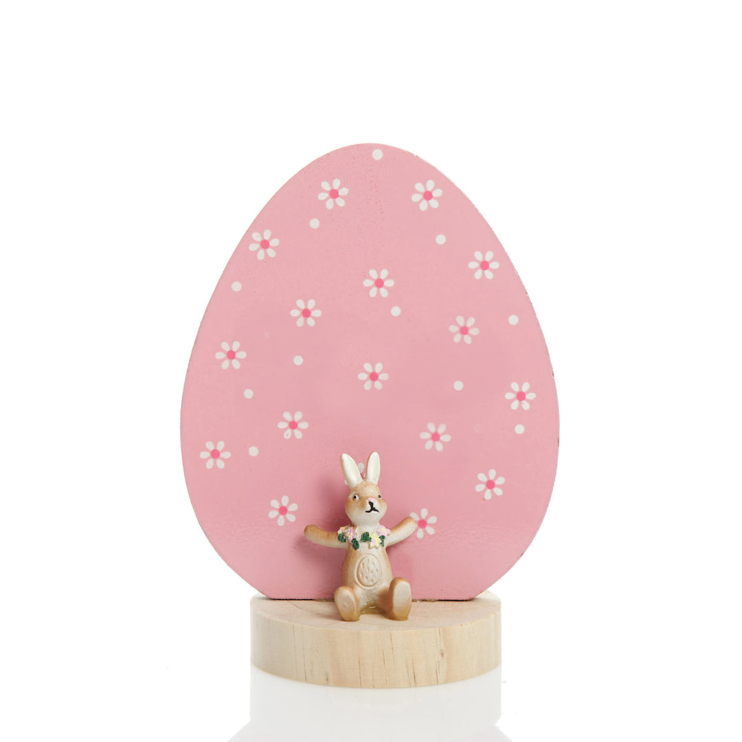 Pink Easter Egg Ornament with Bunny Figurine