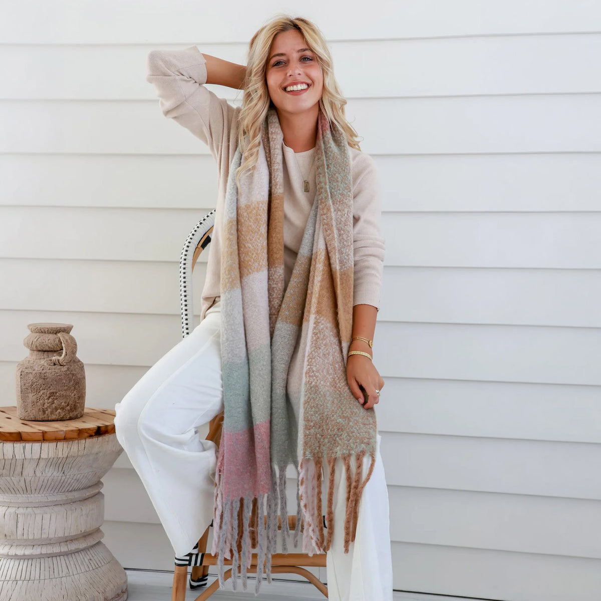 Pink Mink Knit Wrap Scarf